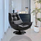 Fauteuil pivotant en cuir noir capitonné avec coussin inclus