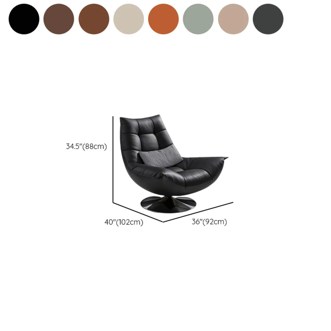 Fauteuil pivotant en cuir noir capitonné avec coussin inclus