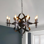 Grand lustre vintage en métal noir rond pour bougies