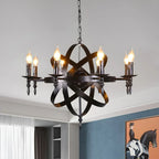 Grand lustre vintage en métal noir rond pour bougies