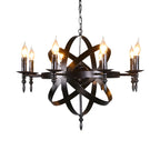Grand lustre vintage en métal noir rond pour bougies