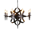 Grand lustre vintage en métal noir rond pour bougies