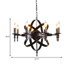 Grand lustre vintage en métal noir rond pour bougies