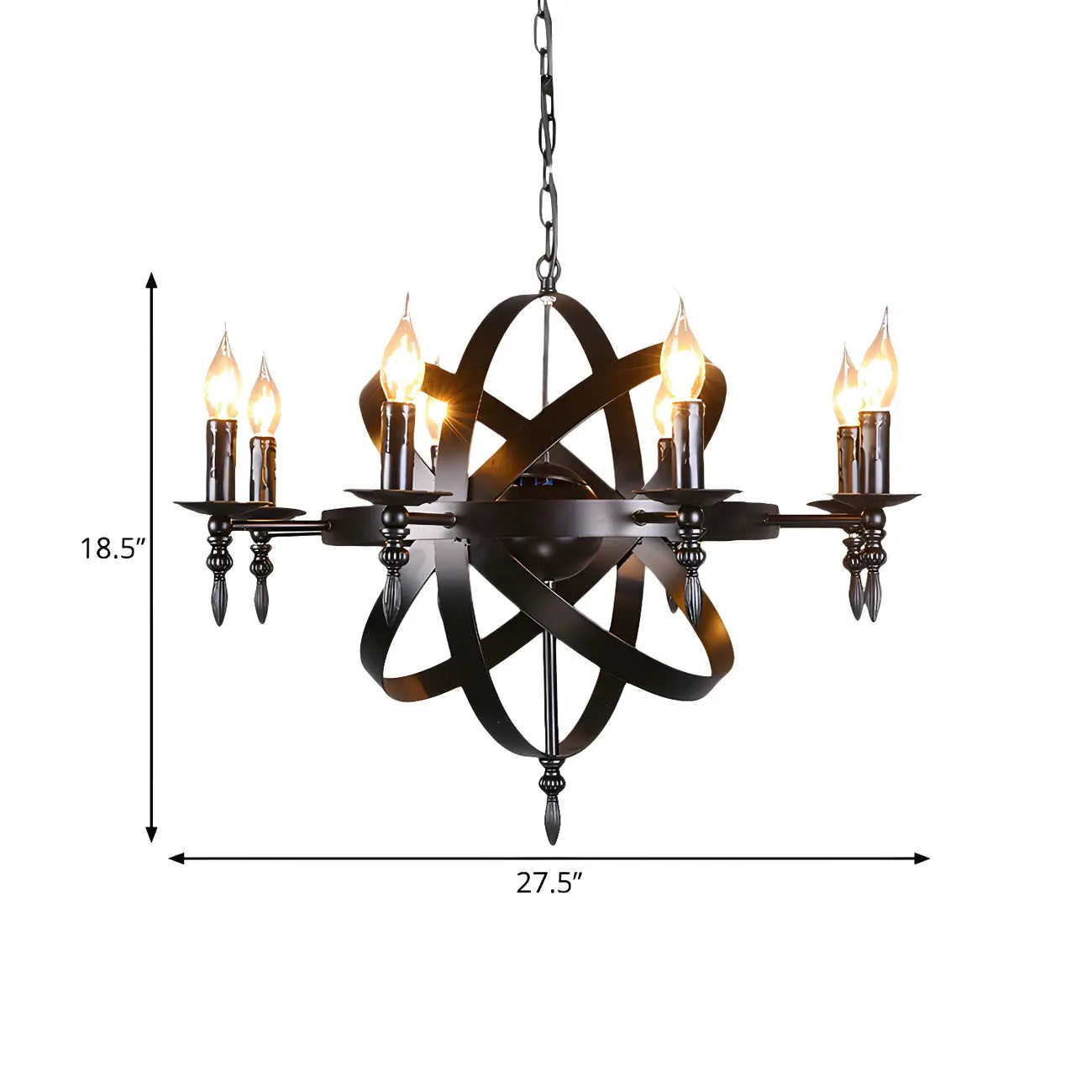 Grand lustre vintage en métal noir rond pour bougies