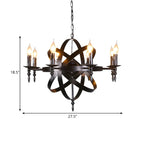 Grand lustre vintage en métal noir rond pour bougies