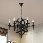 Grand lustre vintage en métal noir rond pour bougies