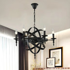 Grand lustre vintage en métal noir rond pour bougies