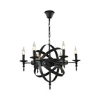 Grand lustre vintage en métal noir rond pour bougies