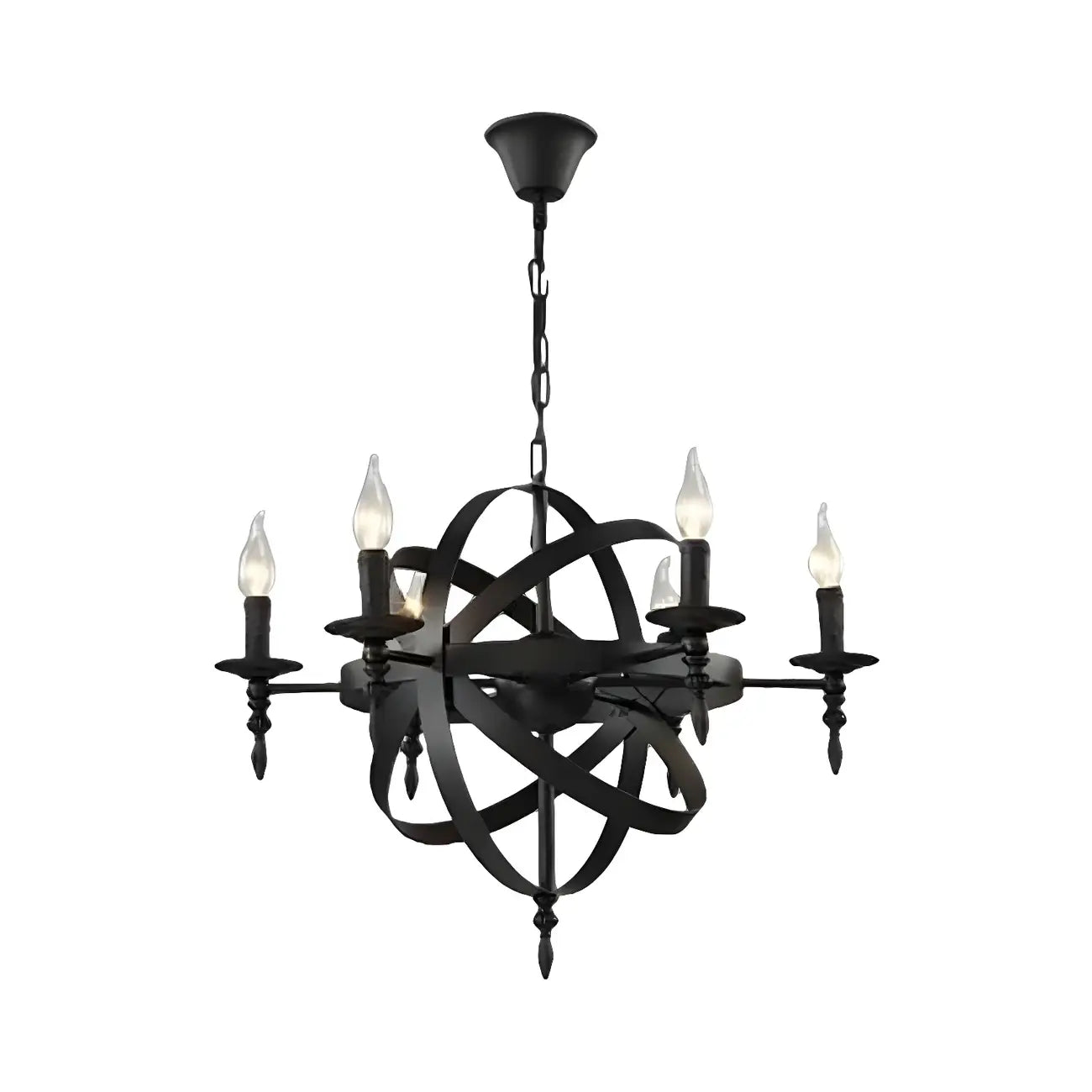 Grand lustre vintage en métal noir rond pour bougies