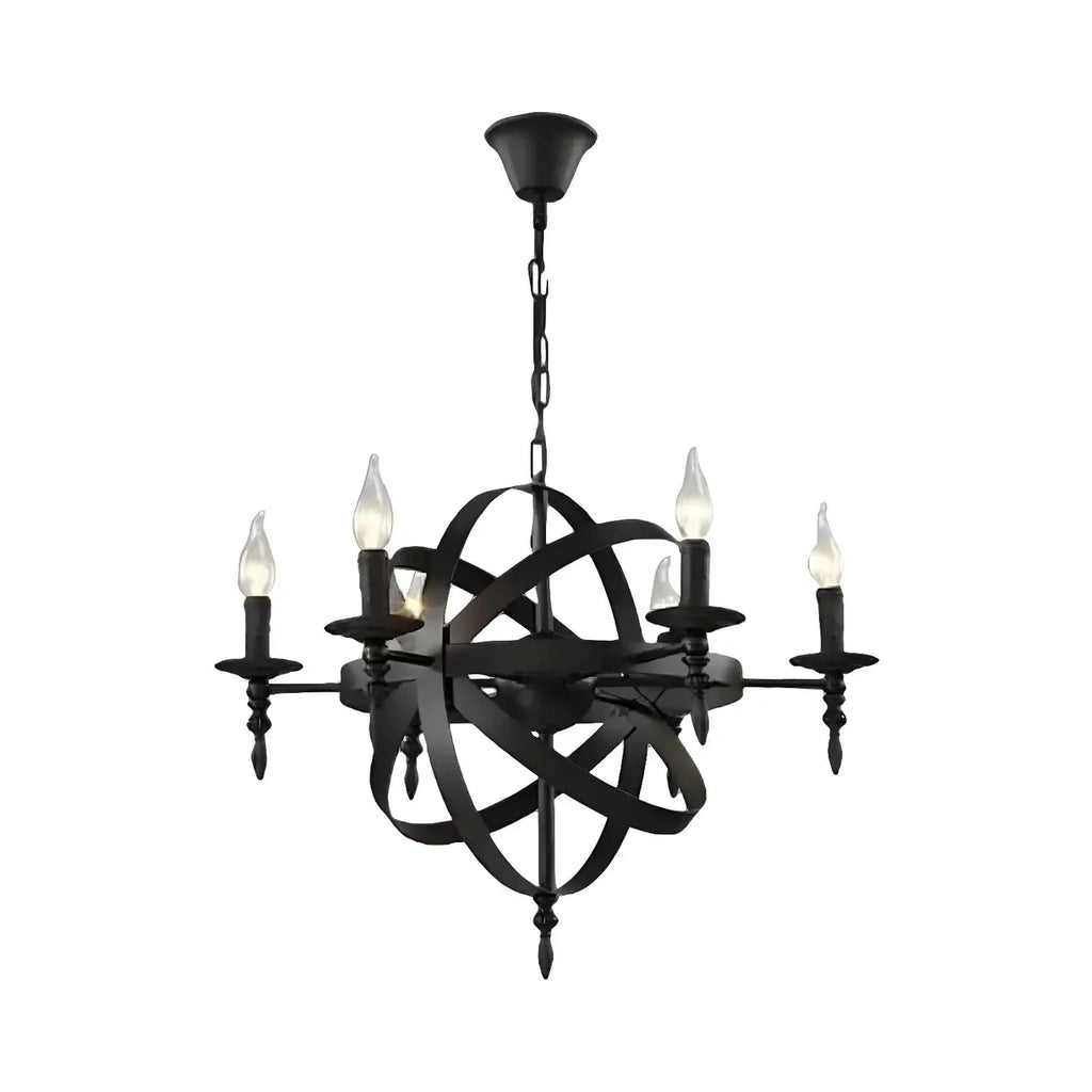 Grand lustre vintage en métal noir rond pour bougies