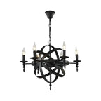 Grand lustre vintage en métal noir rond pour bougies