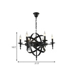 Grand lustre vintage en métal noir rond pour bougies