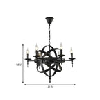 Grand lustre vintage en métal noir rond pour bougies