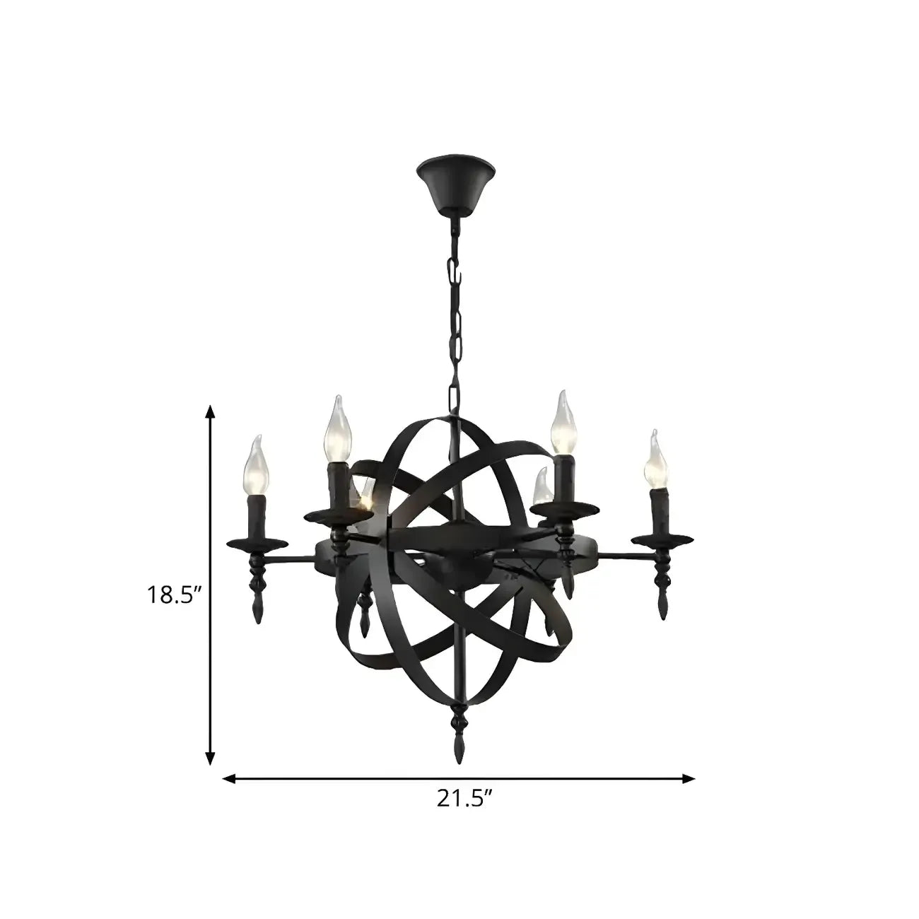 Grand lustre vintage en métal noir rond pour bougies