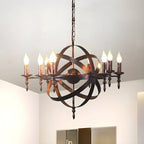 Grand lustre vintage en métal noir rond pour bougies