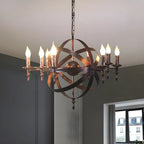 Grand lustre vintage en métal noir rond pour bougies