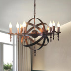 Grand lustre vintage en métal noir rond pour bougies