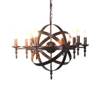 Grand lustre vintage en métal noir rond pour bougies