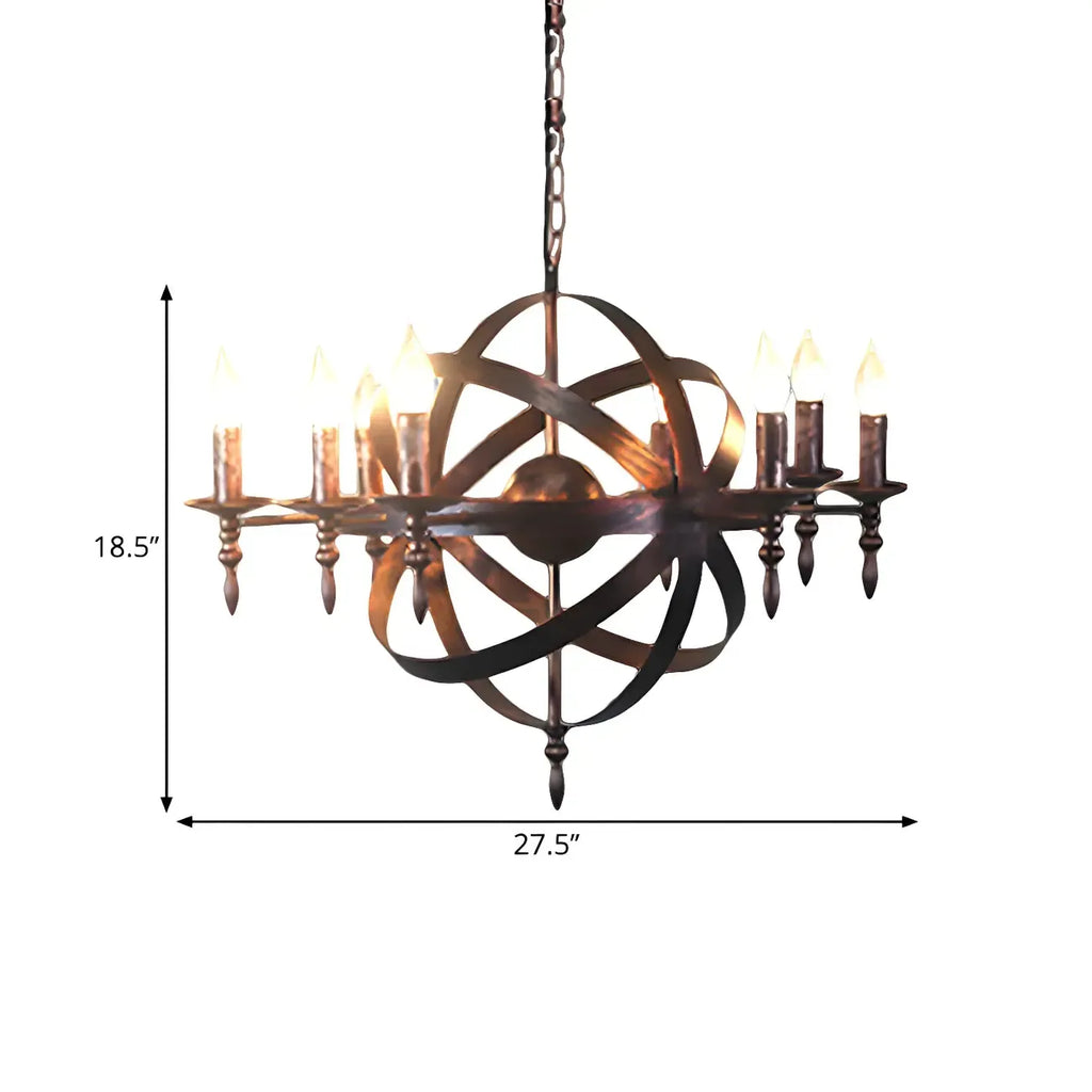 Grand lustre vintage en métal noir rond pour bougies