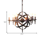 Grand lustre vintage en métal noir rond pour bougies