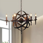 Grand lustre vintage en métal noir rond pour bougies