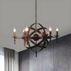 Grand lustre vintage en métal noir rond pour bougies