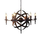 Grand lustre vintage en métal noir rond pour bougies