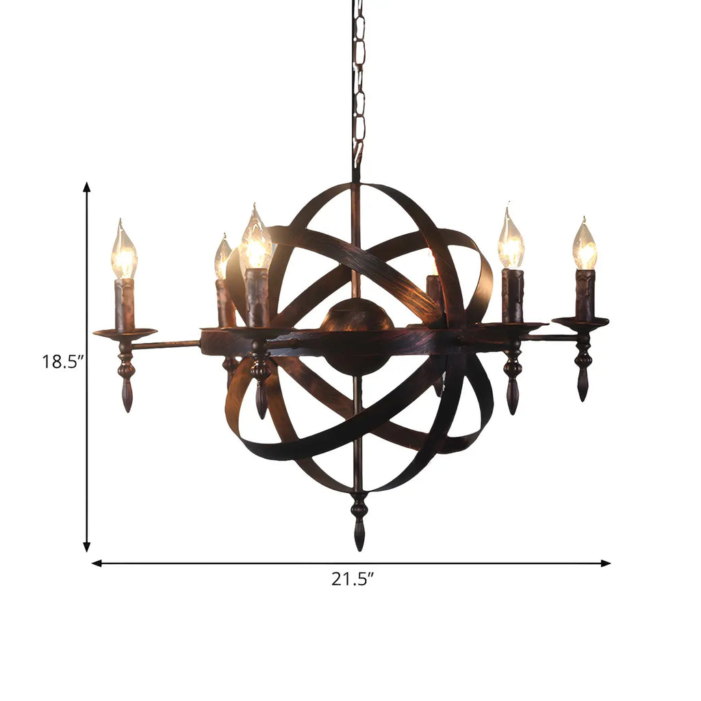 Grand lustre vintage en métal noir rond pour bougies