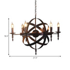 Grand lustre vintage en métal noir rond pour bougies