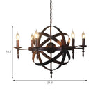 Grand lustre vintage en métal noir rond pour bougies