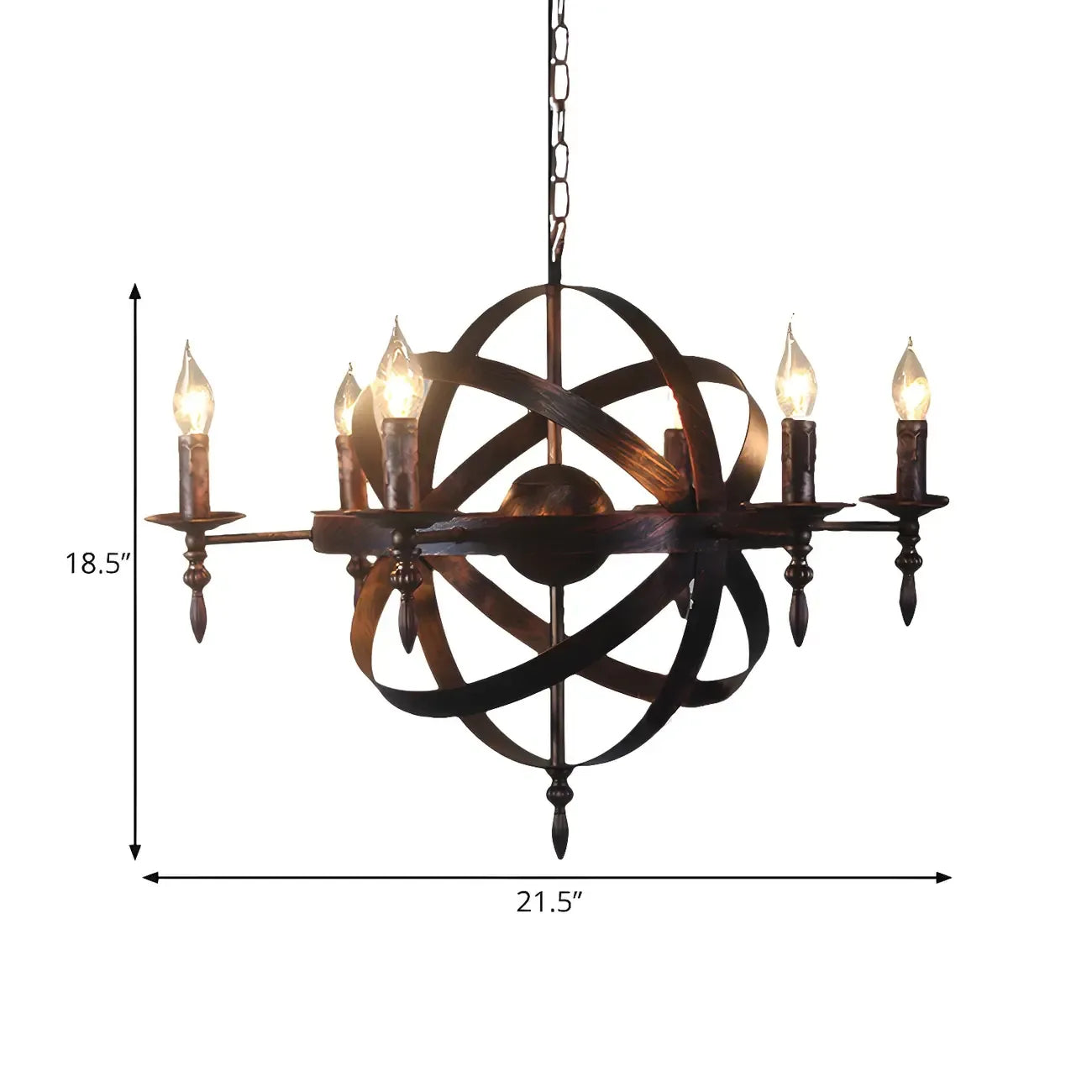 Grand lustre vintage en métal noir rond pour bougies