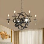 Grand lustre vintage en métal noir rond pour bougies