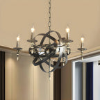 Grand lustre vintage en métal noir rond pour bougies