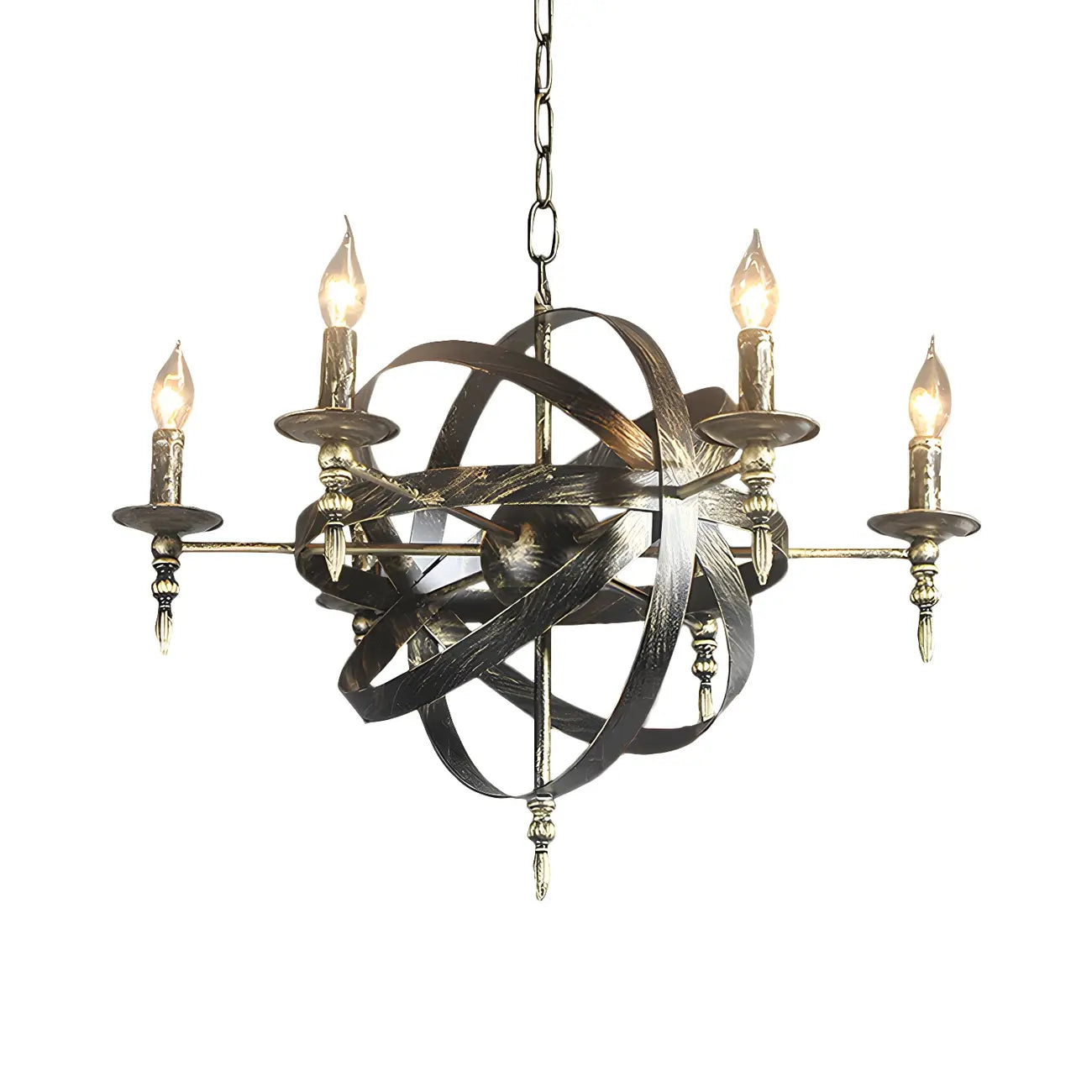 Grand lustre vintage en métal noir rond pour bougies