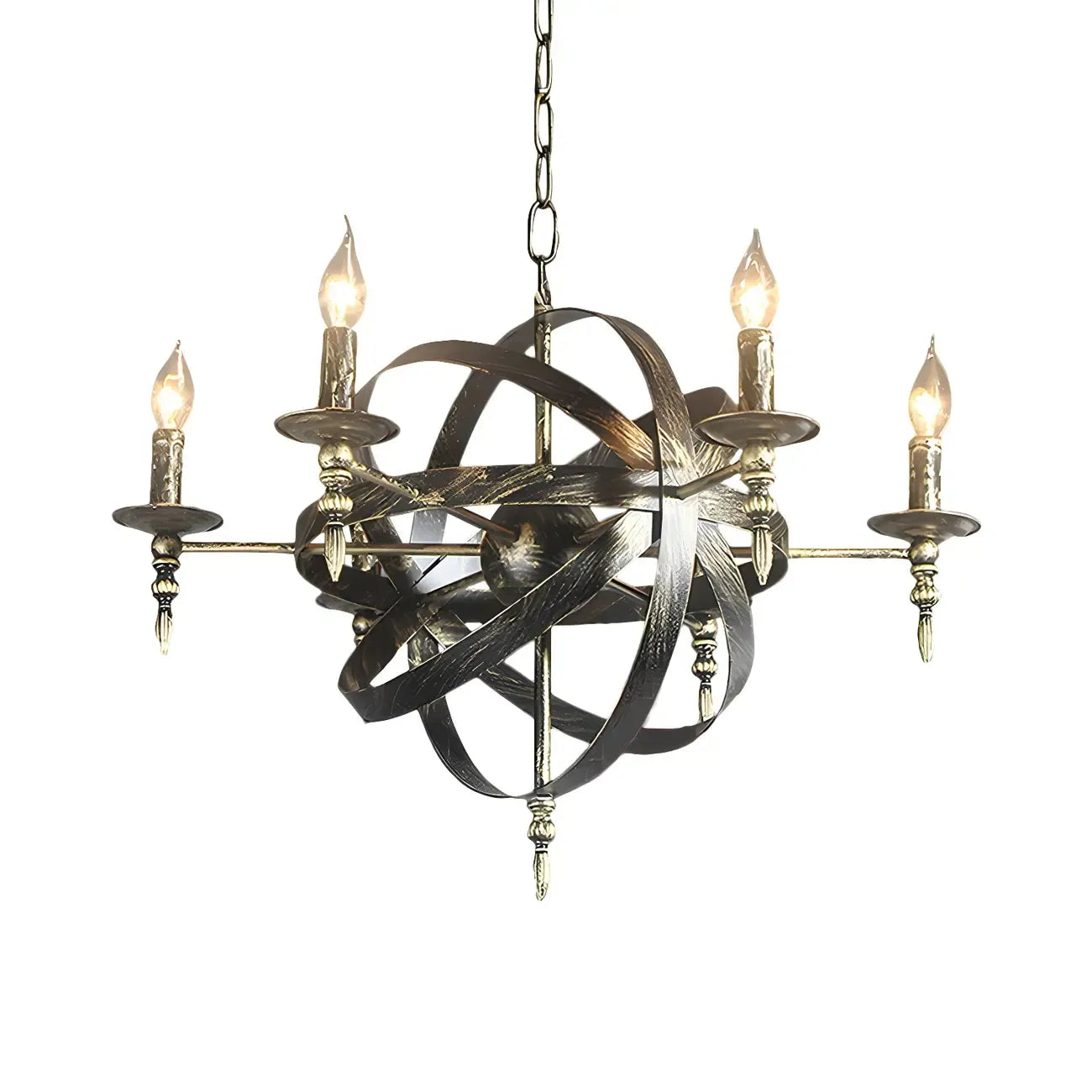 Grand lustre vintage en métal noir rond pour bougies