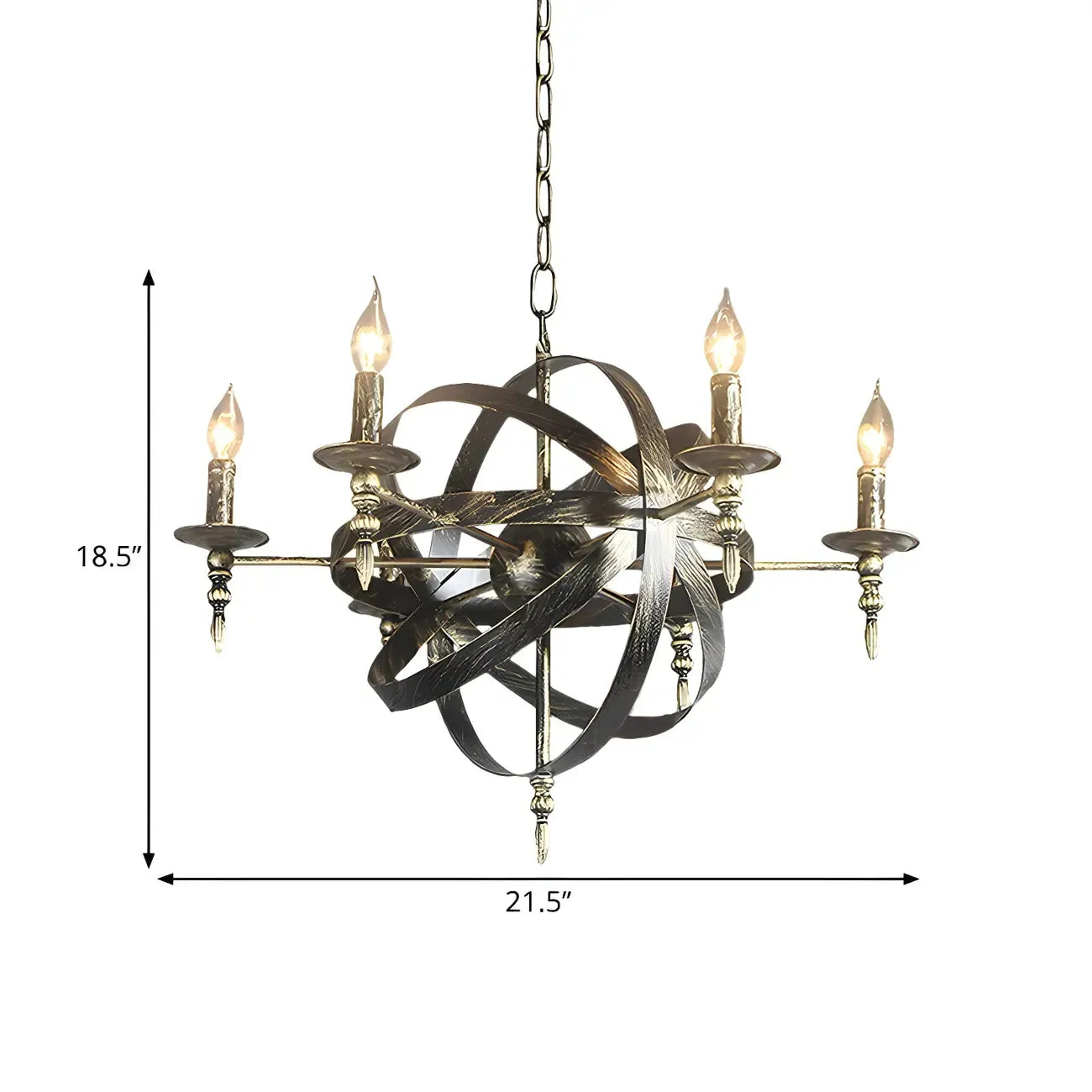 Grand lustre vintage en métal noir rond pour bougies