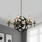 Grand lustre vintage en métal noir rond pour bougies