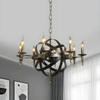Grand lustre vintage en métal noir rond pour bougies
