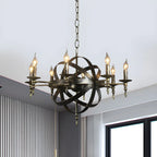 Grand lustre vintage en métal noir rond pour bougies