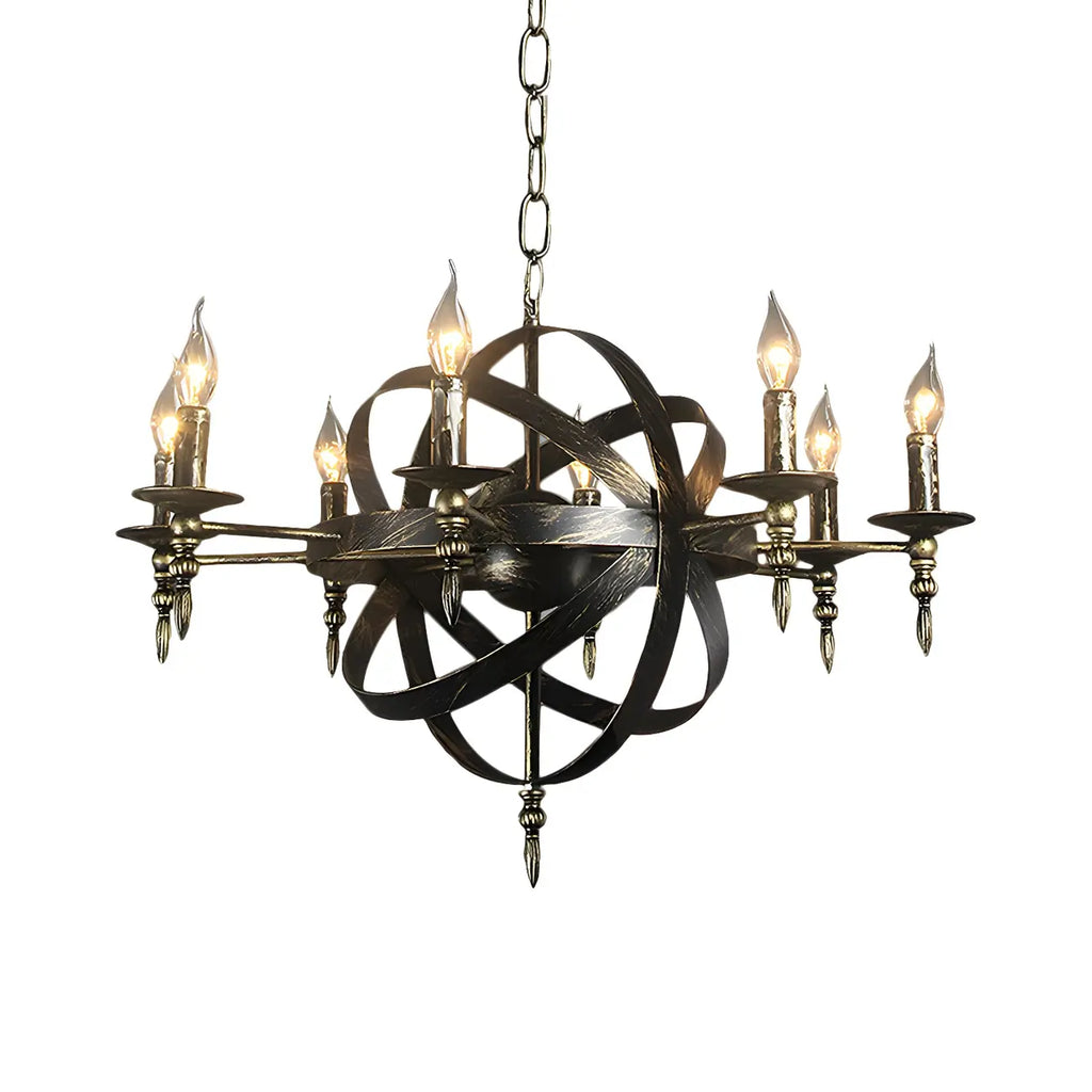 Grand lustre vintage en métal noir rond pour bougies
