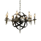 Grand lustre vintage en métal noir rond pour bougies