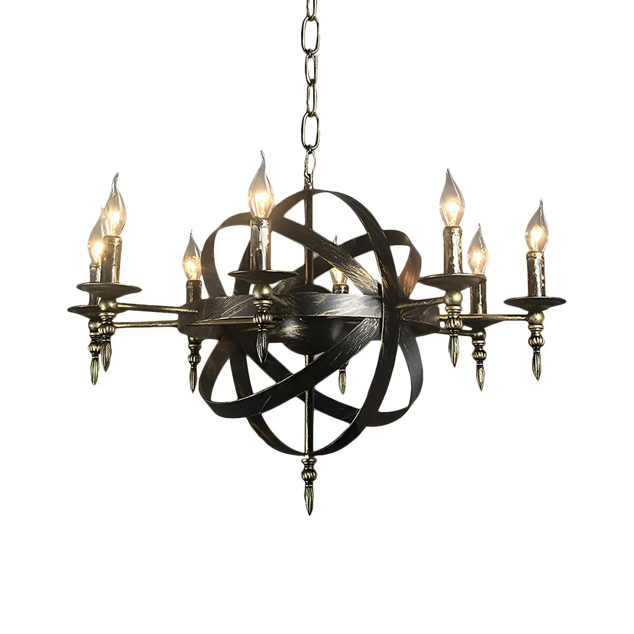 Grand lustre vintage en métal noir rond pour bougies
