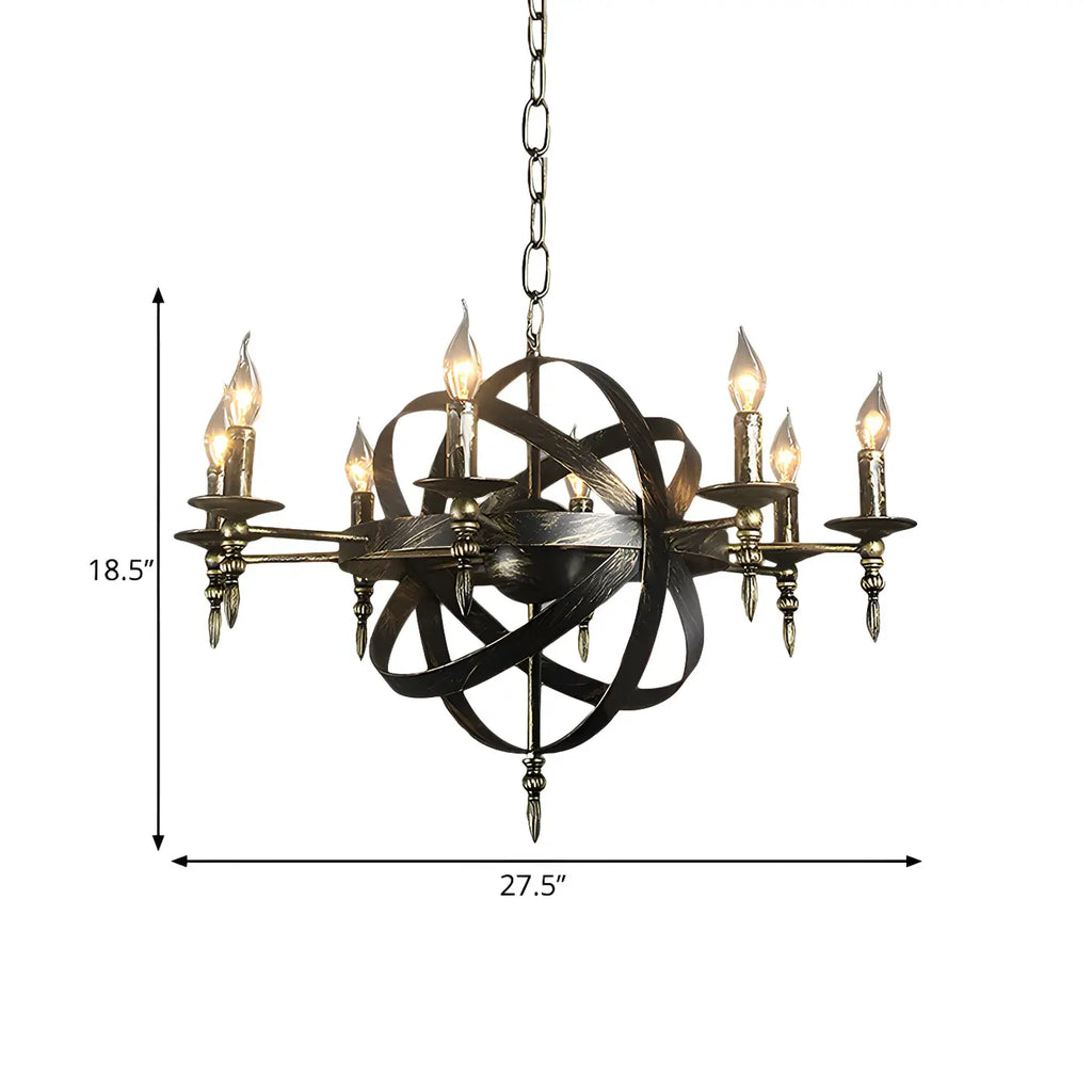 Grand lustre vintage en métal noir rond pour bougies