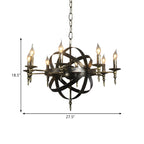 Grand lustre vintage en métal noir rond pour bougies