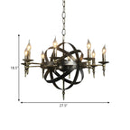 Grand lustre vintage en métal noir rond pour bougies