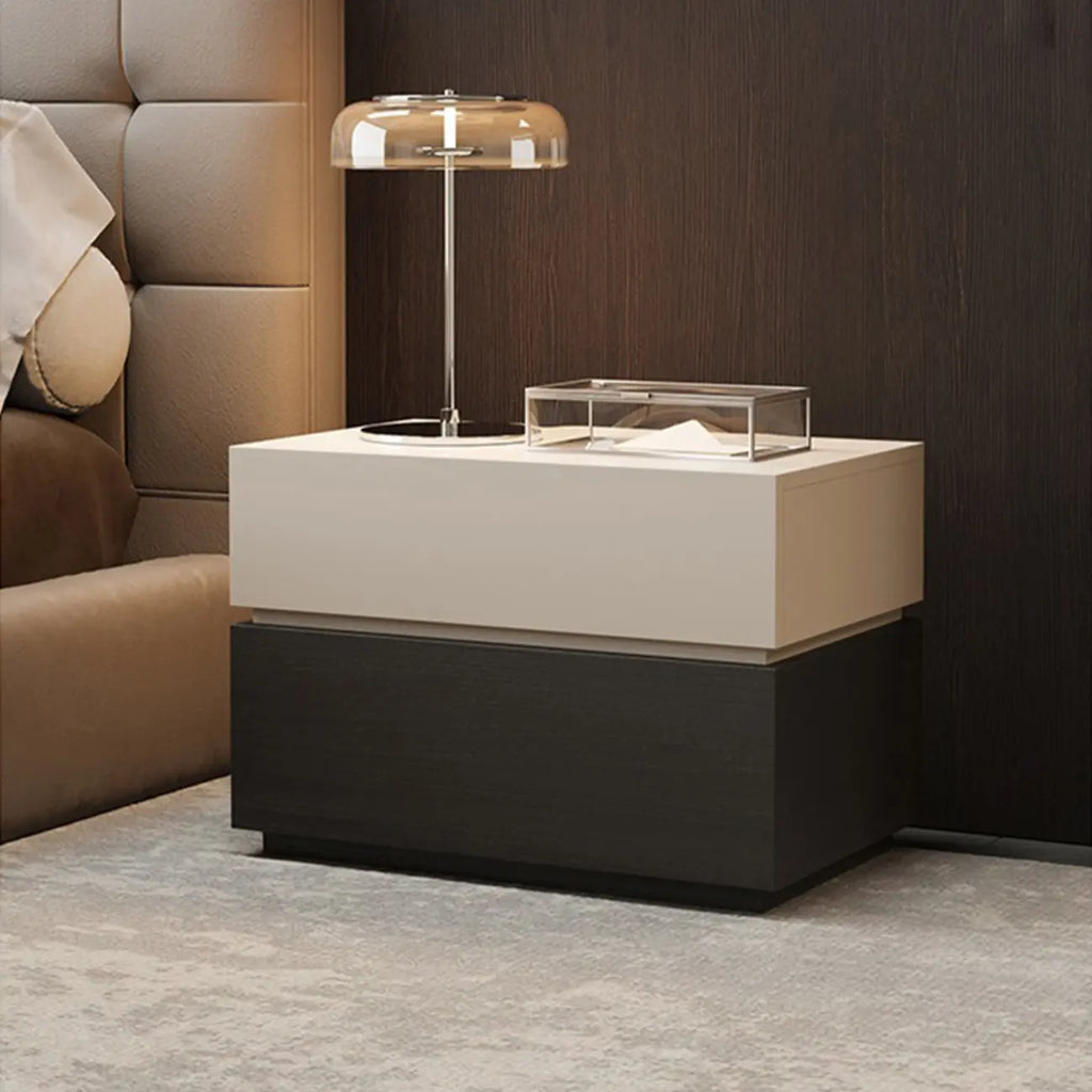 Élégante table de chevet en bois à deux niveaux avec tiroirs pour chambre à coucher