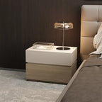 Élégante table de chevet en bois à deux niveaux avec tiroirs pour chambre à coucher