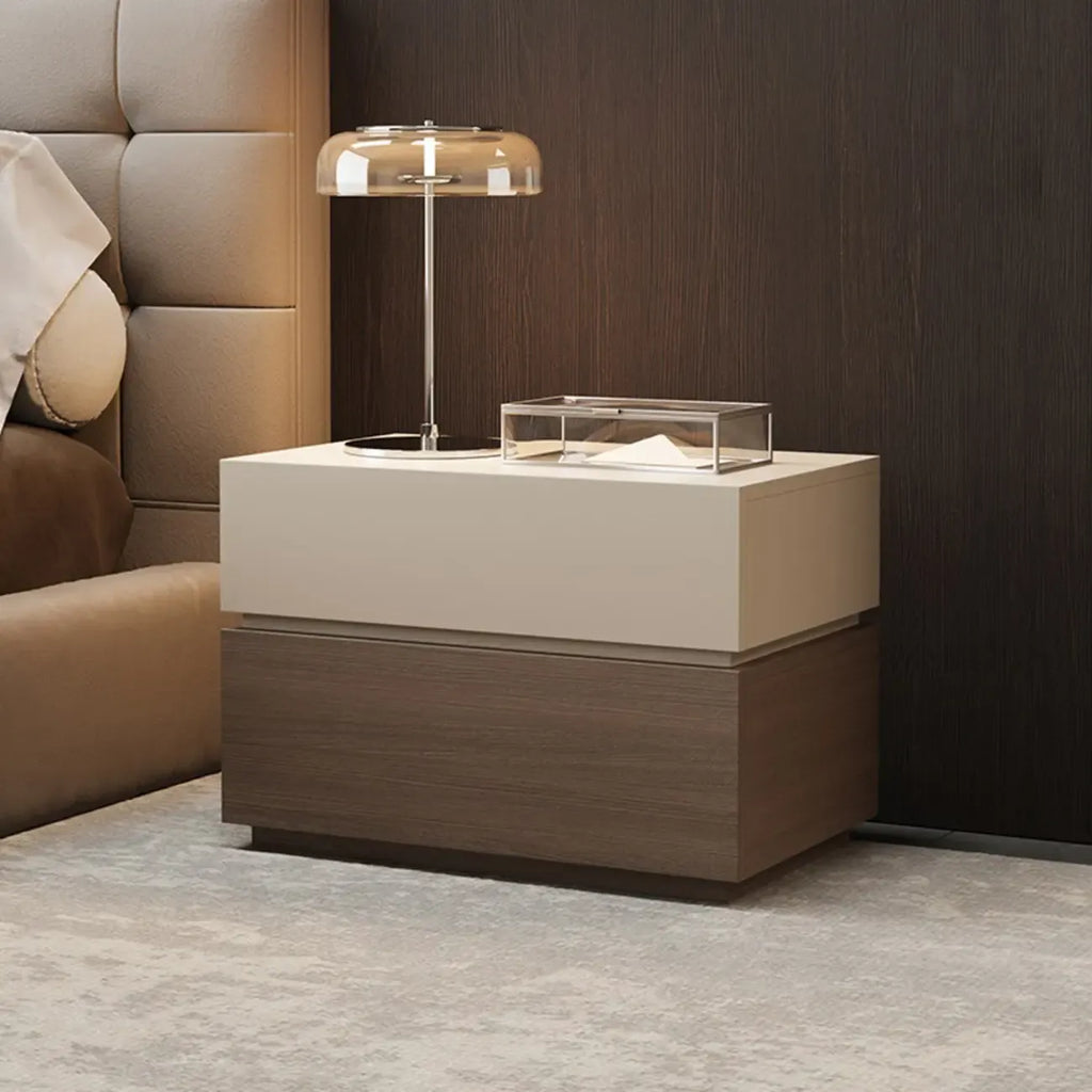 Élégante table de chevet en bois à deux niveaux avec tiroirs pour chambre à coucher
