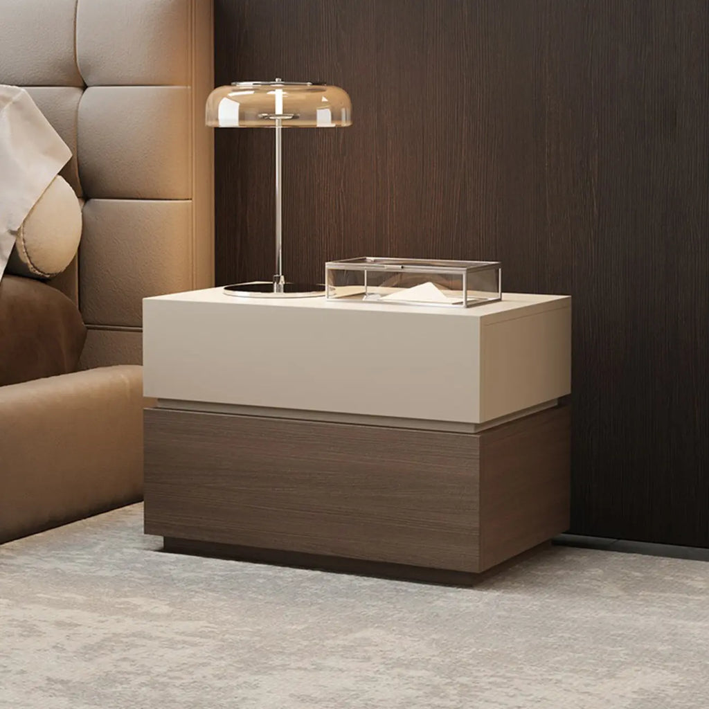 Élégante table de chevet en bois à deux niveaux avec tiroirs pour chambre à coucher