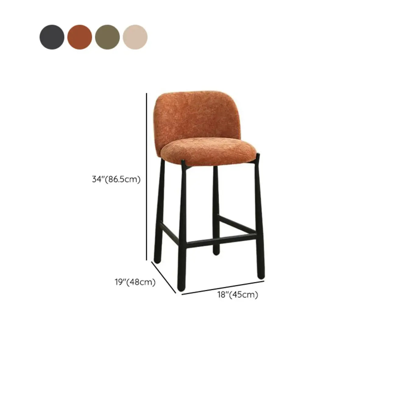Tabourets de bar carrés rembourrés, style moderne du milieu du siècle, hauteur comptoir